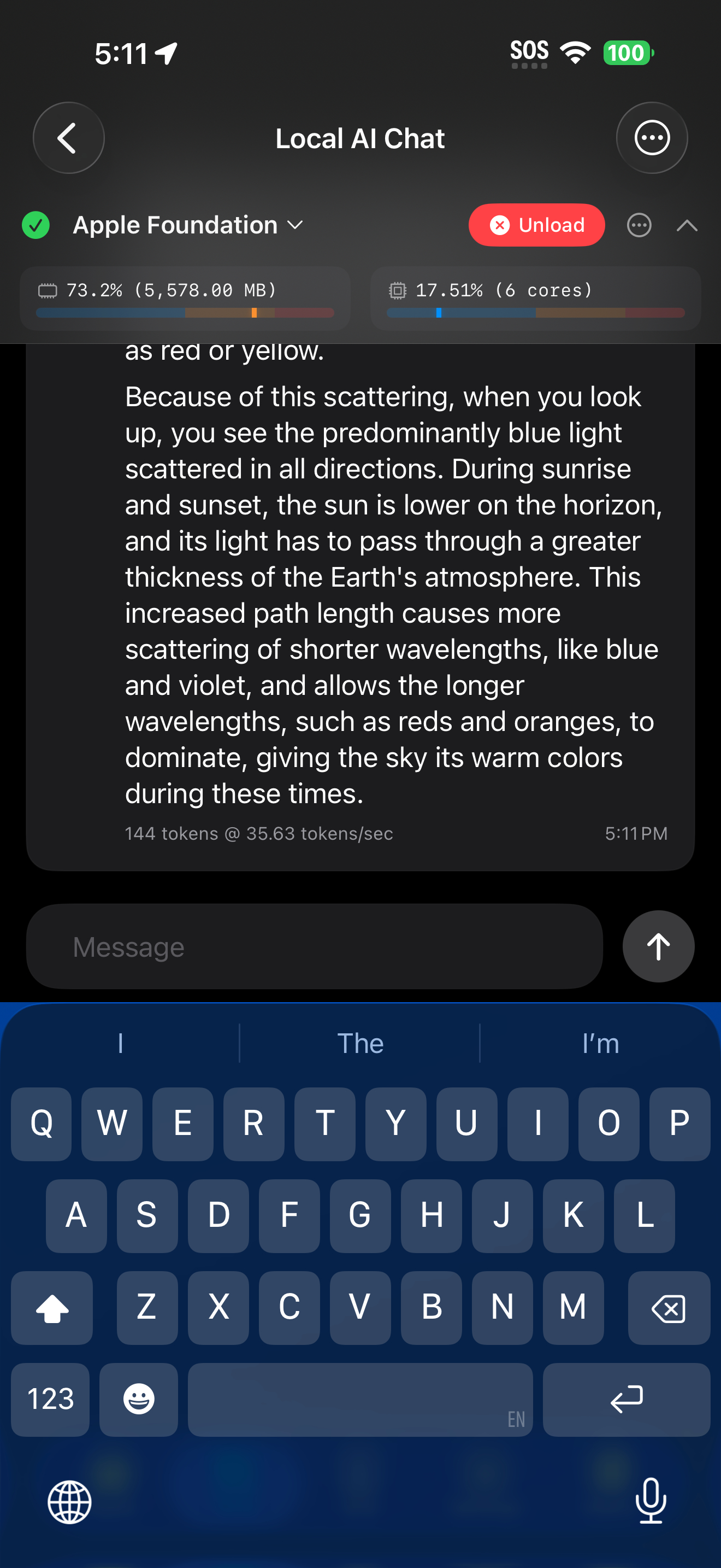 Tools / local ai: local ai model response received