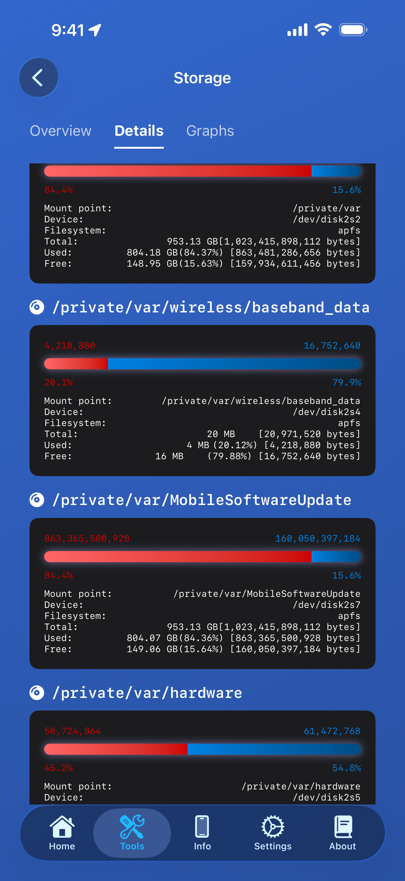 Details-Tab gescrollt mit weiteren Partitionen