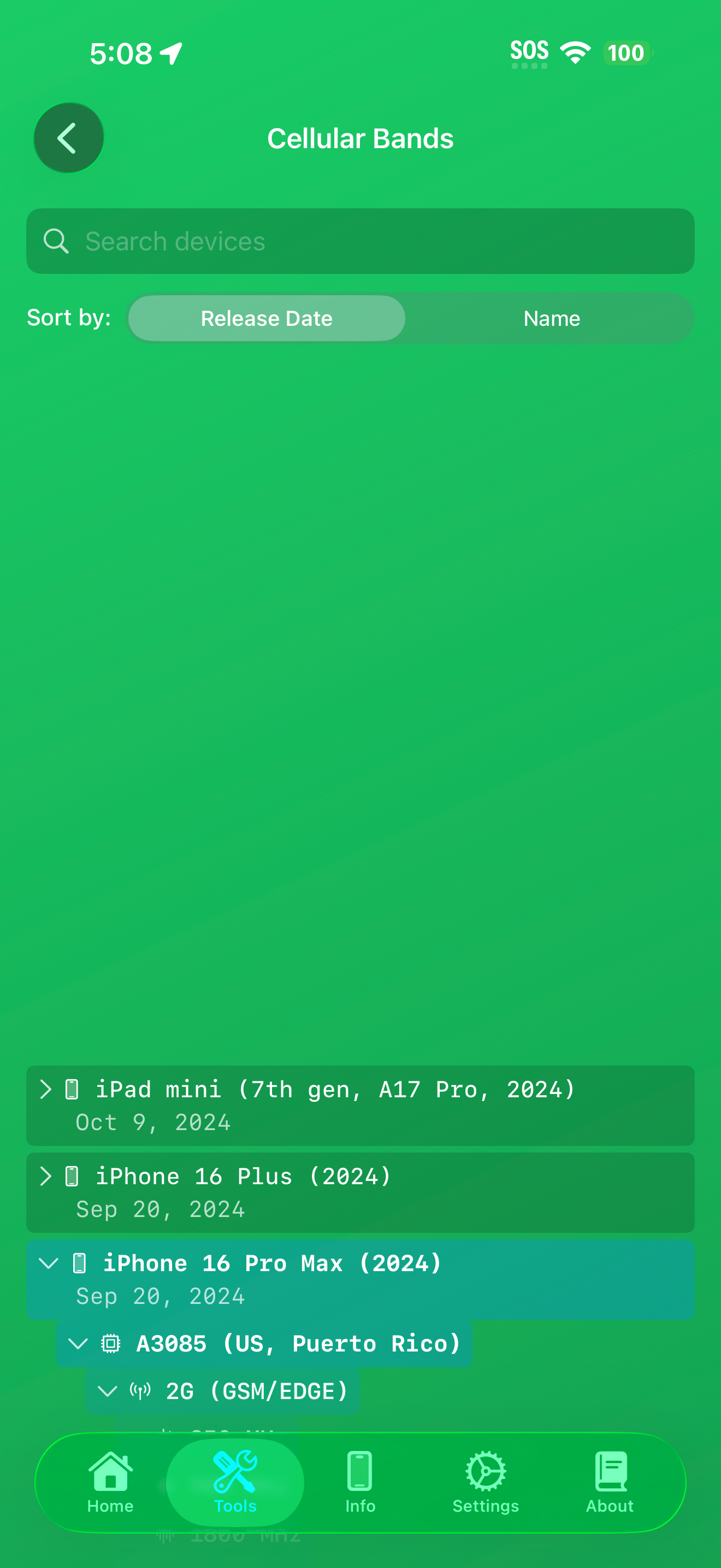 Tools / cellular bands: cellular bands