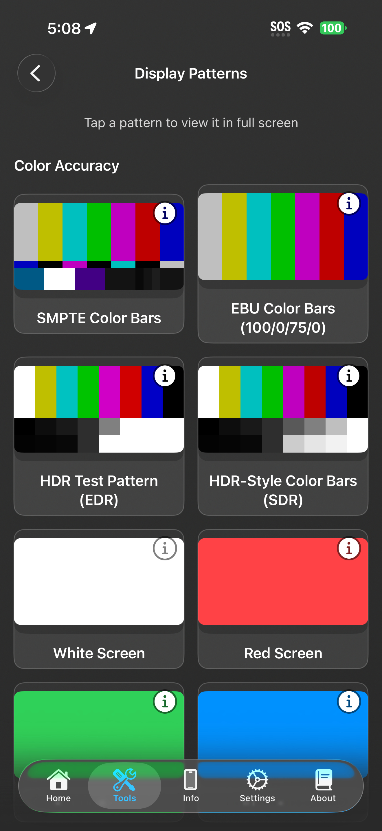 Tools / display patterns: display patterns patterns list