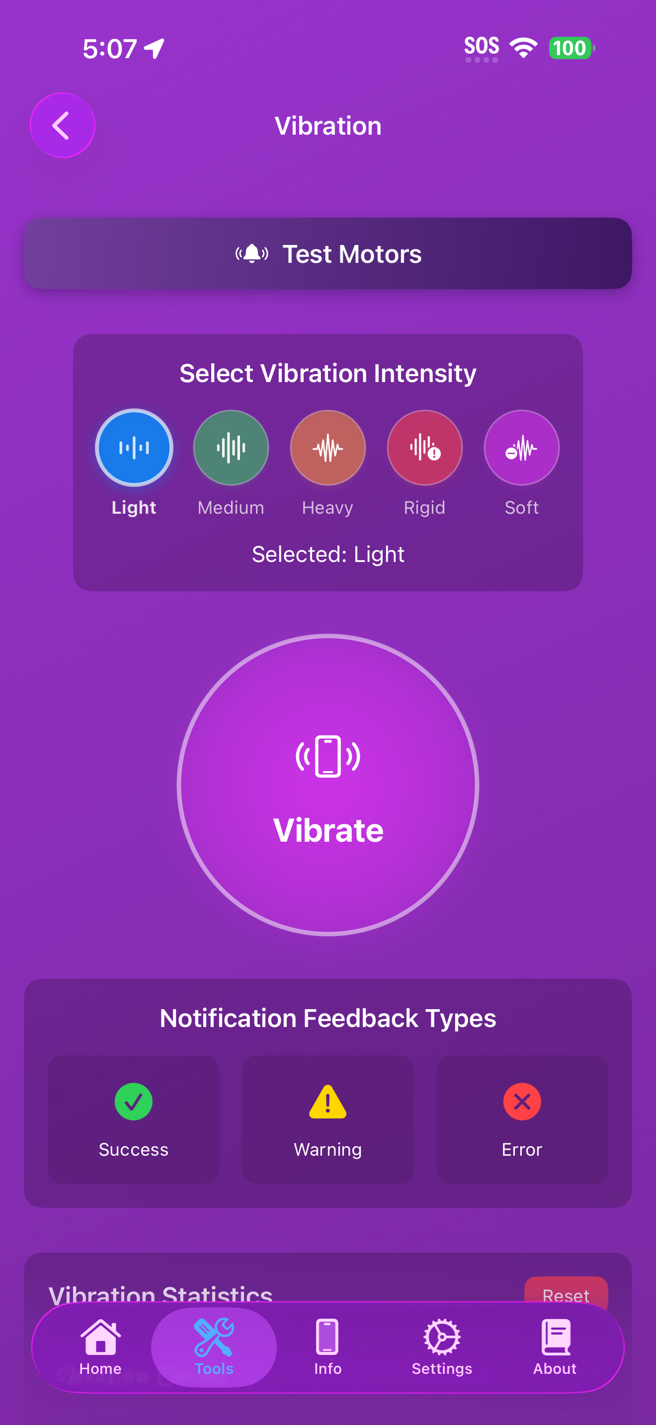 Tools / vibration: vibration intensity light