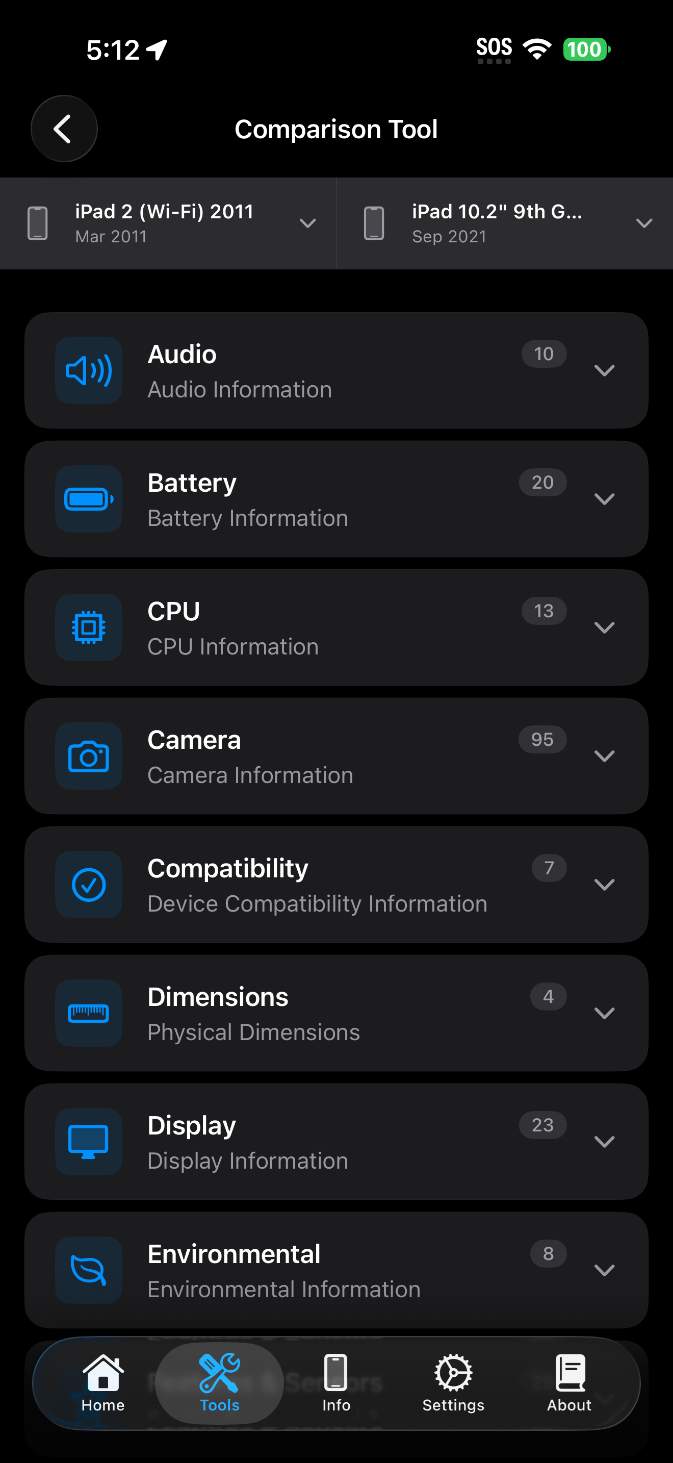 Tools / comparison: comparison tool after loading