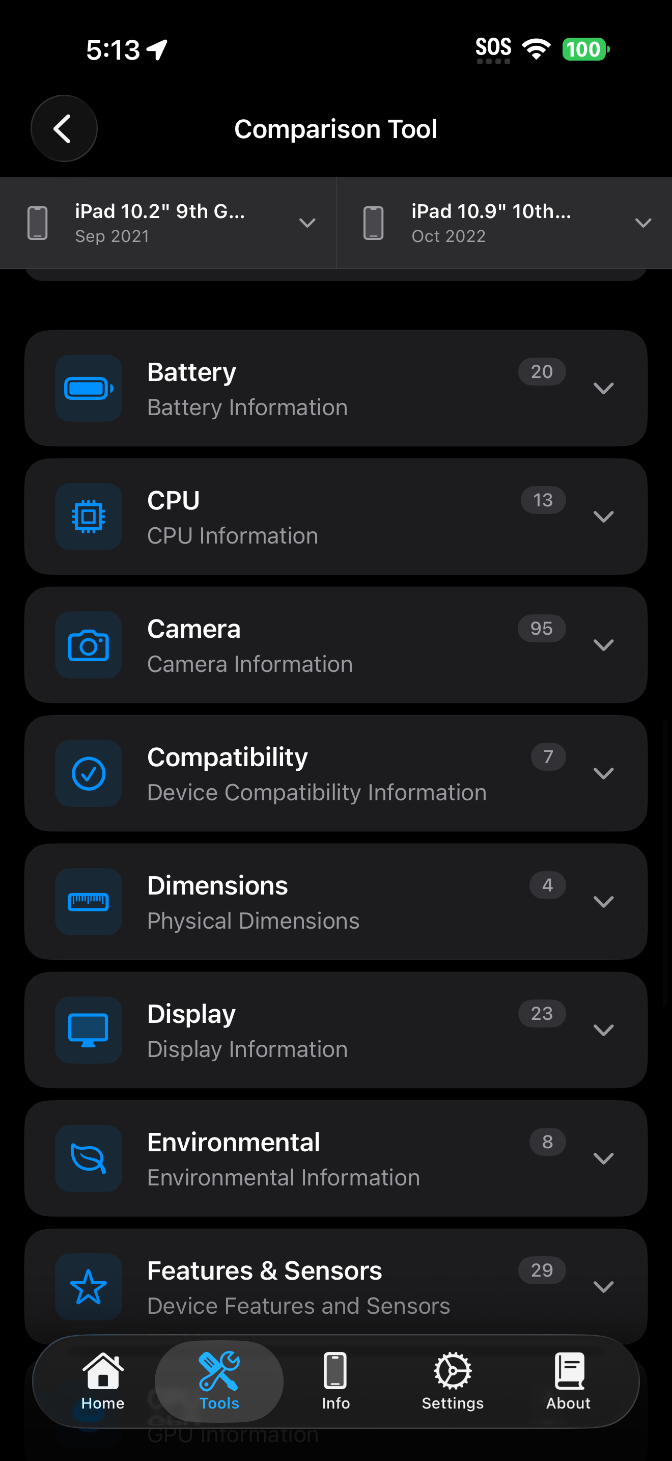 Tools / comparison: comparison tool final state