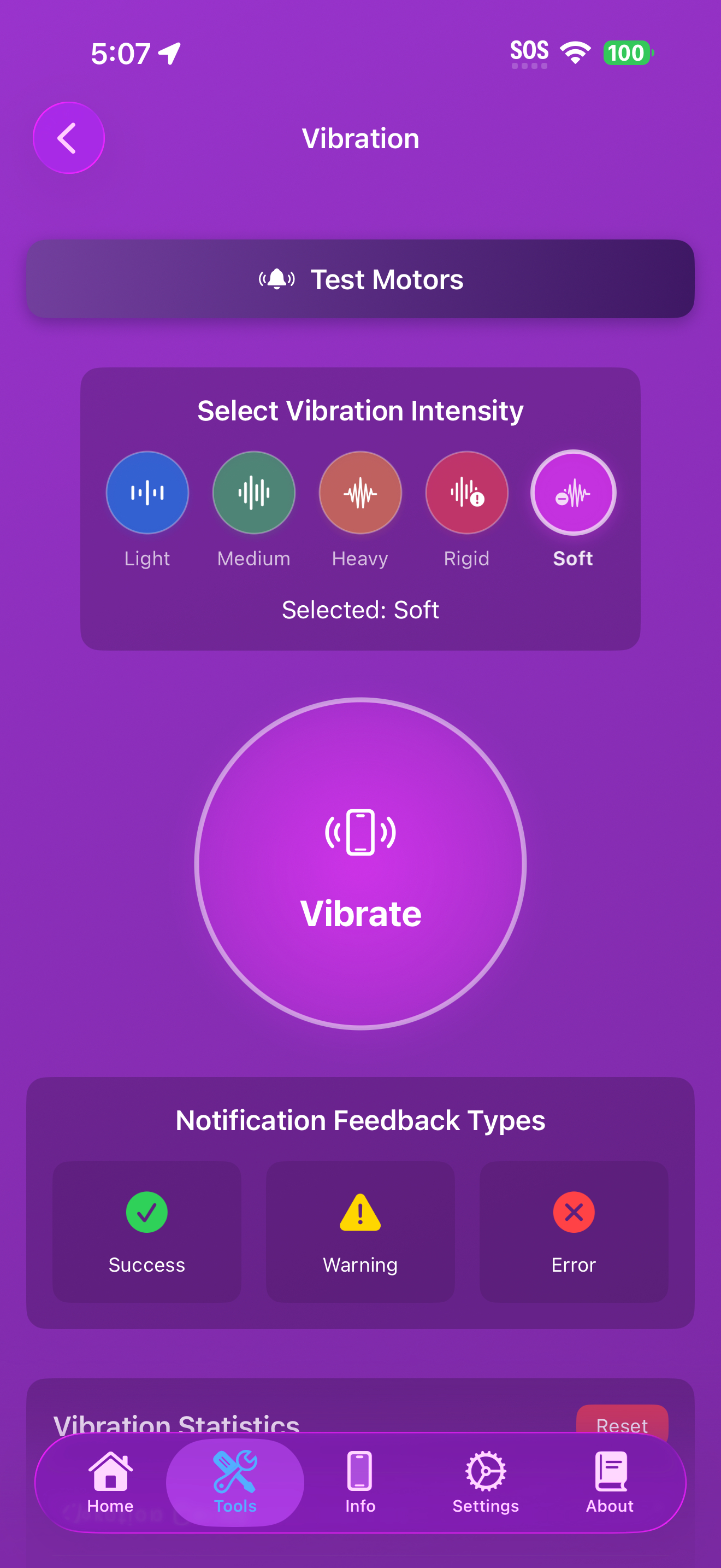 Tools / vibration: vibration intensity soft