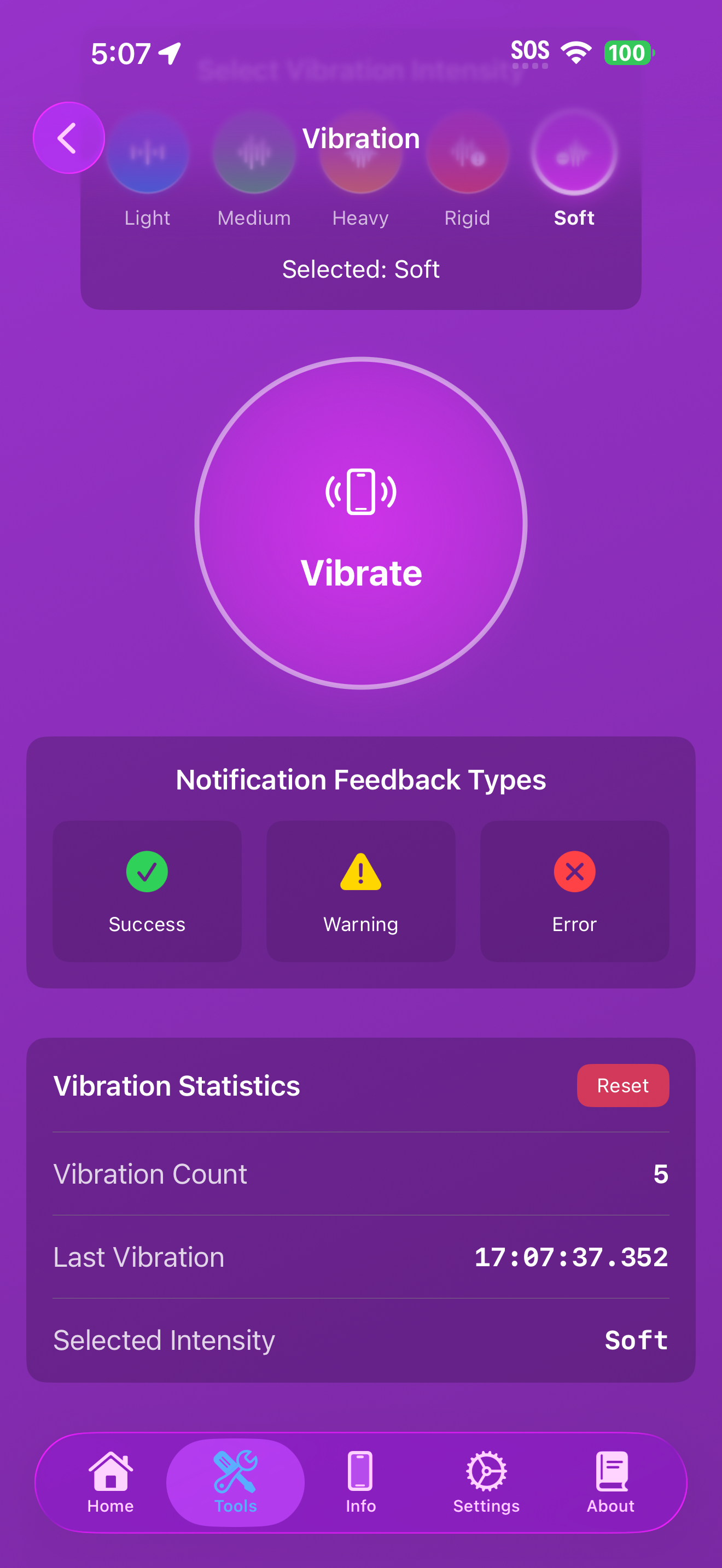 Tools / vibration: vibration stats