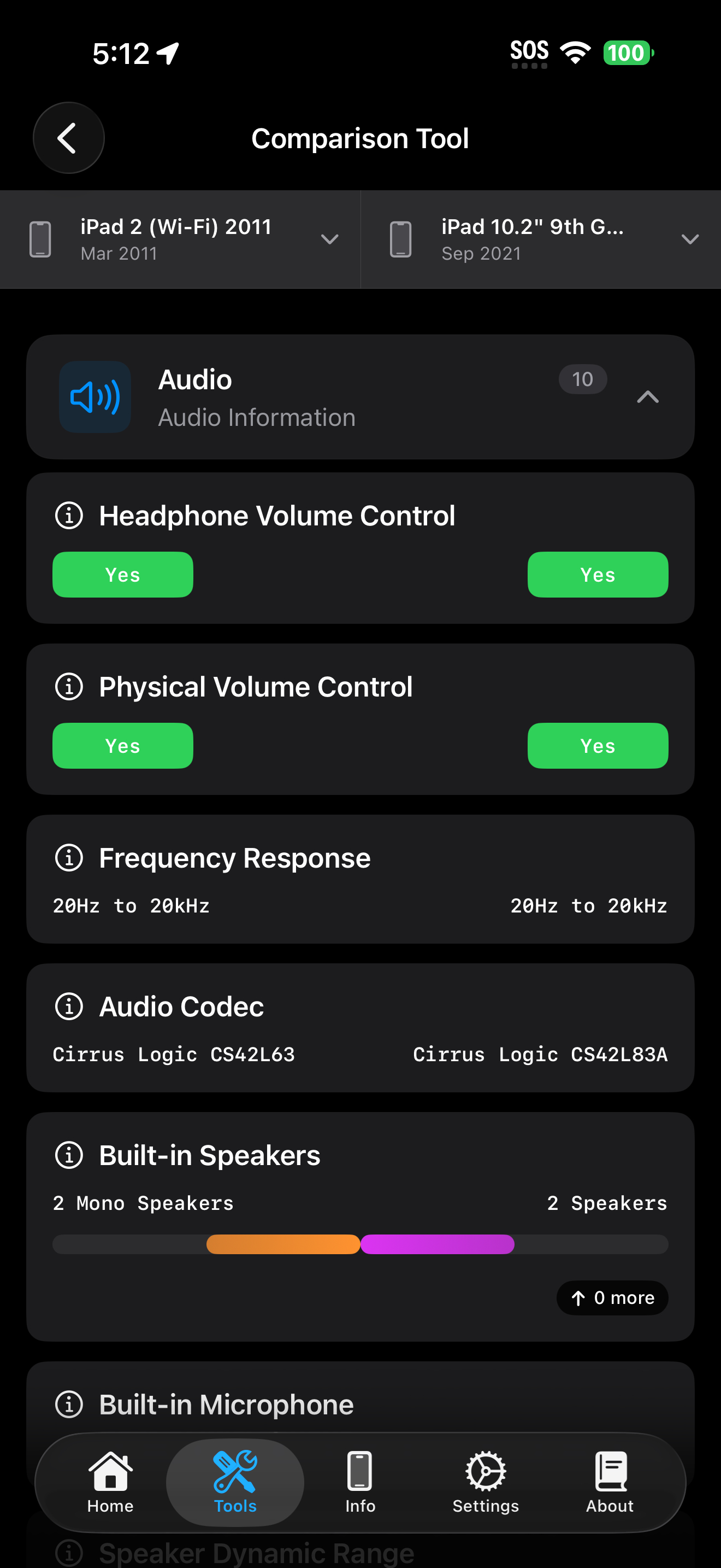 Tools / comparison: comparison tool first category expanded