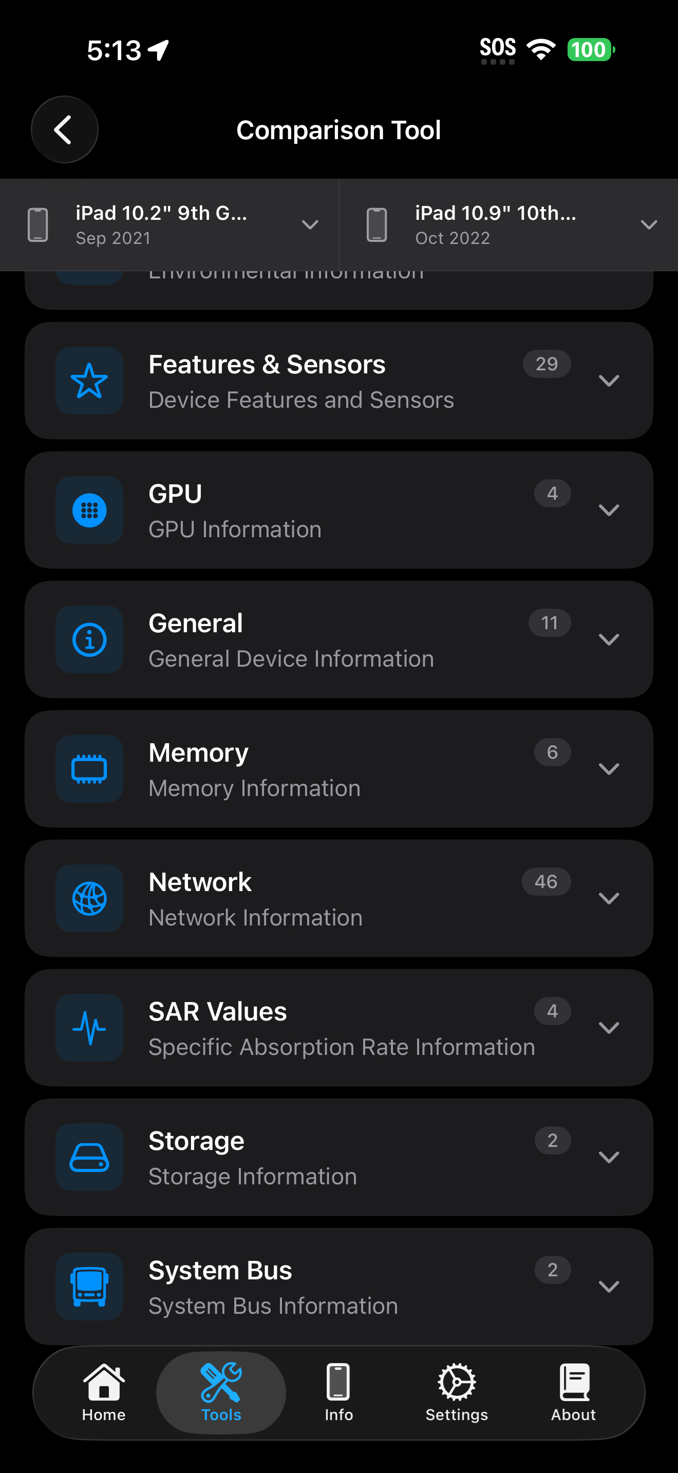 Tools / comparison: comparison tool scrolled down
