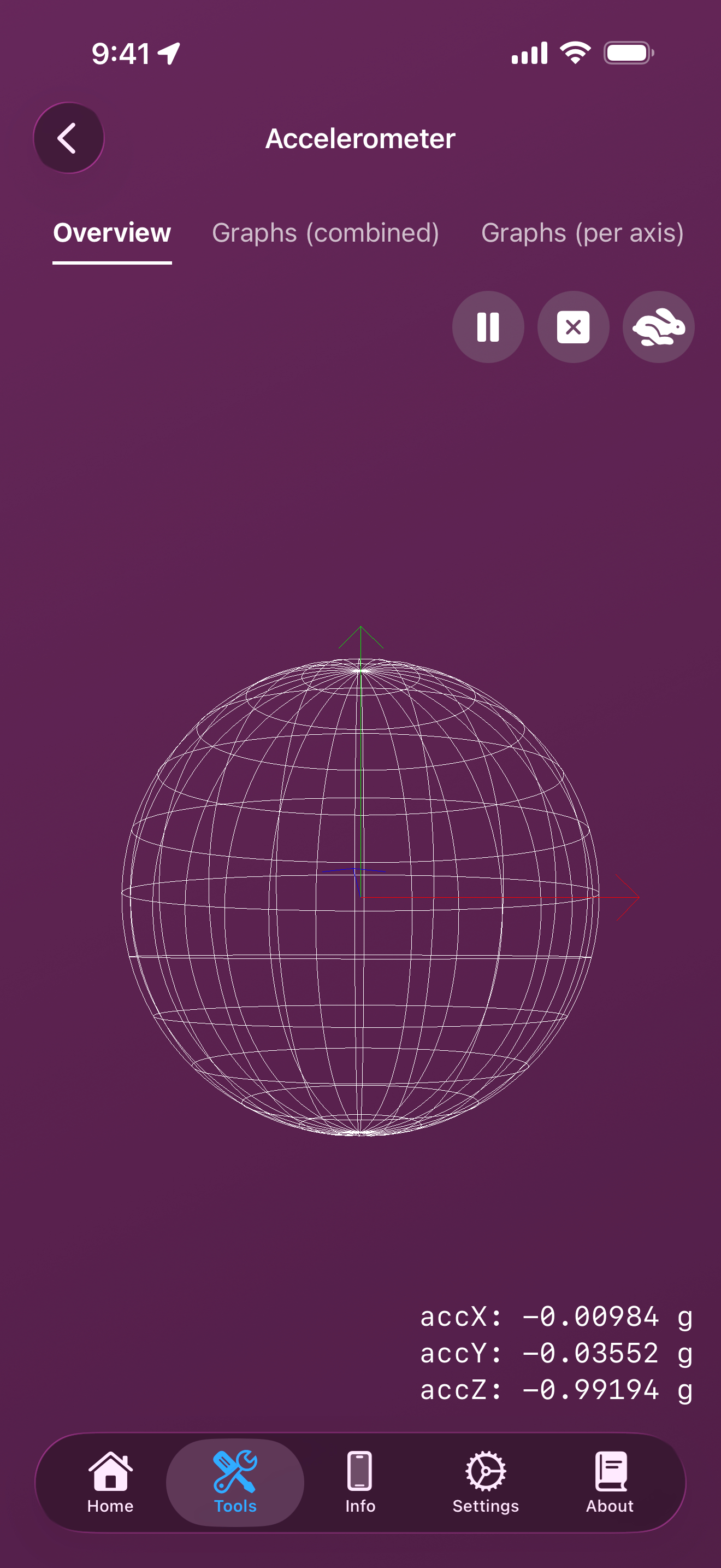 Tools / accelerometer: accelerometer screen