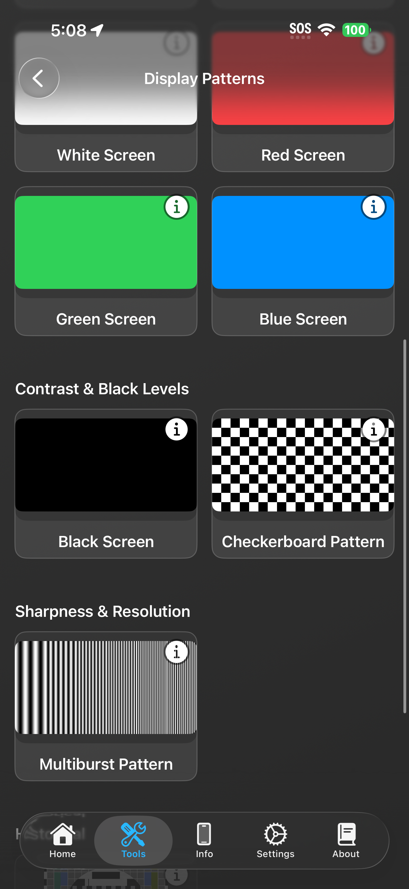 Display Patterns list scrolled showing more pattern categories