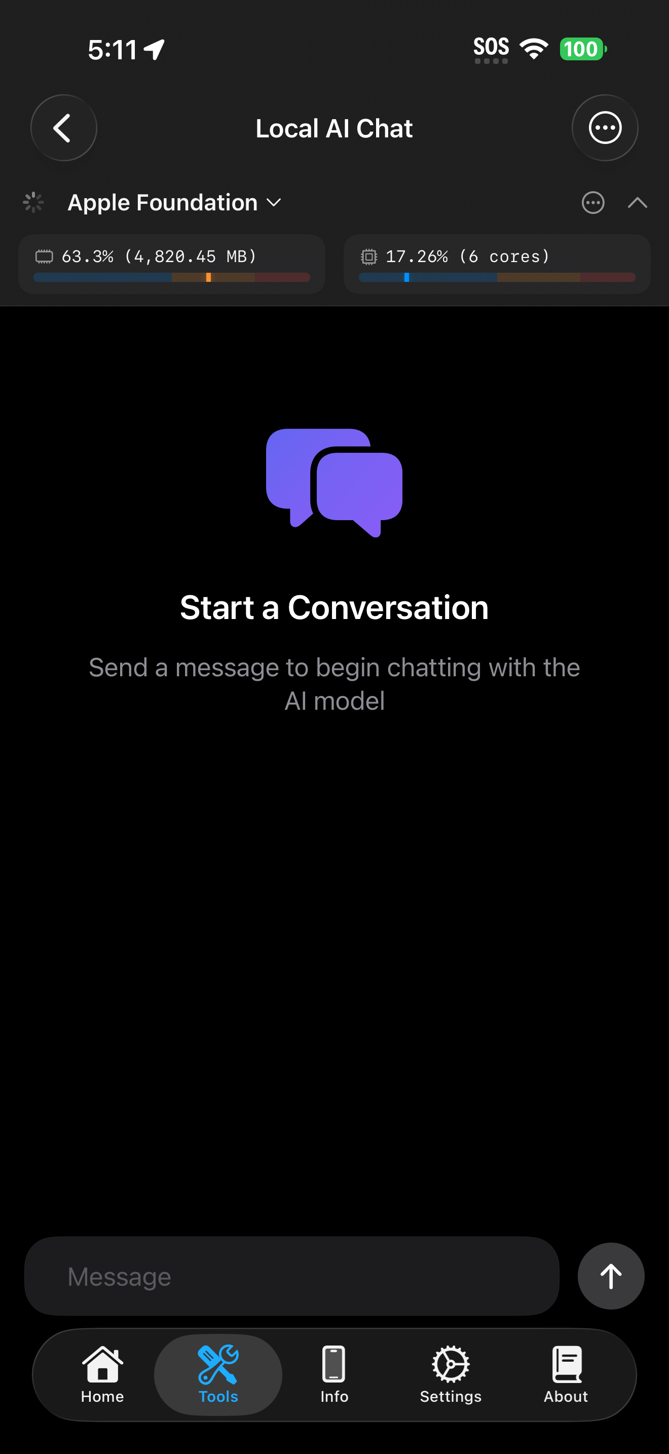 Local AI with Load tapped in the control bar