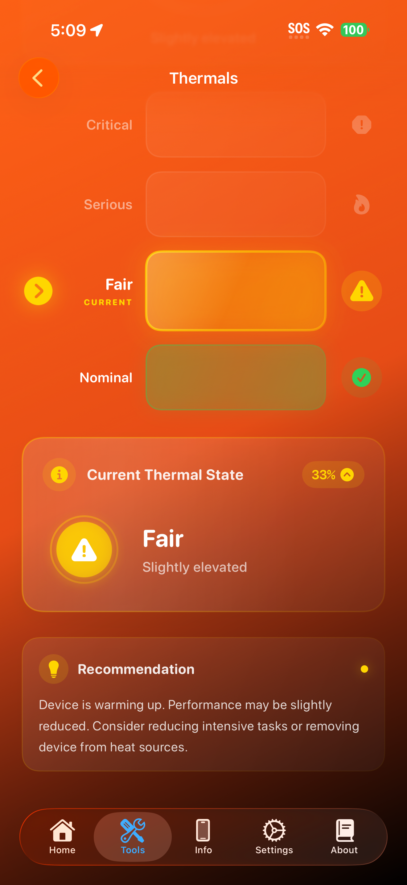 Thermals tool scrolled showing additional cards