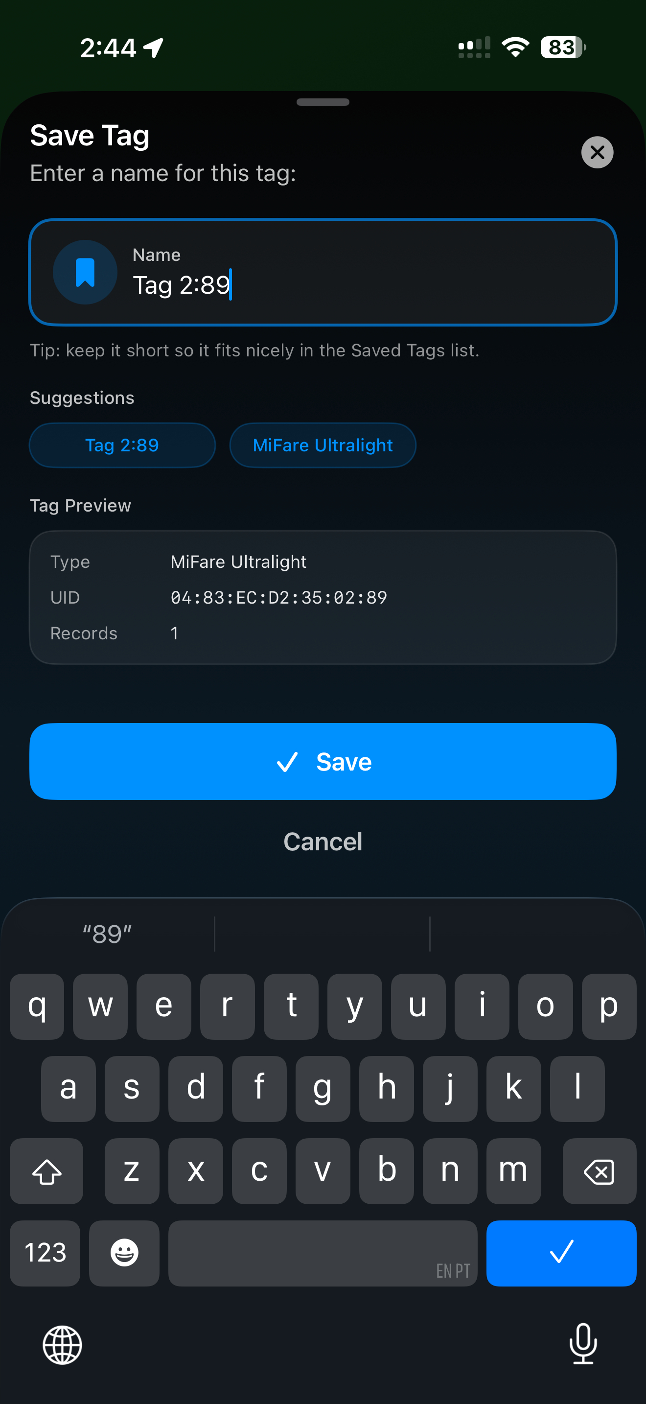 Tools / nfc read: nfc read save tag