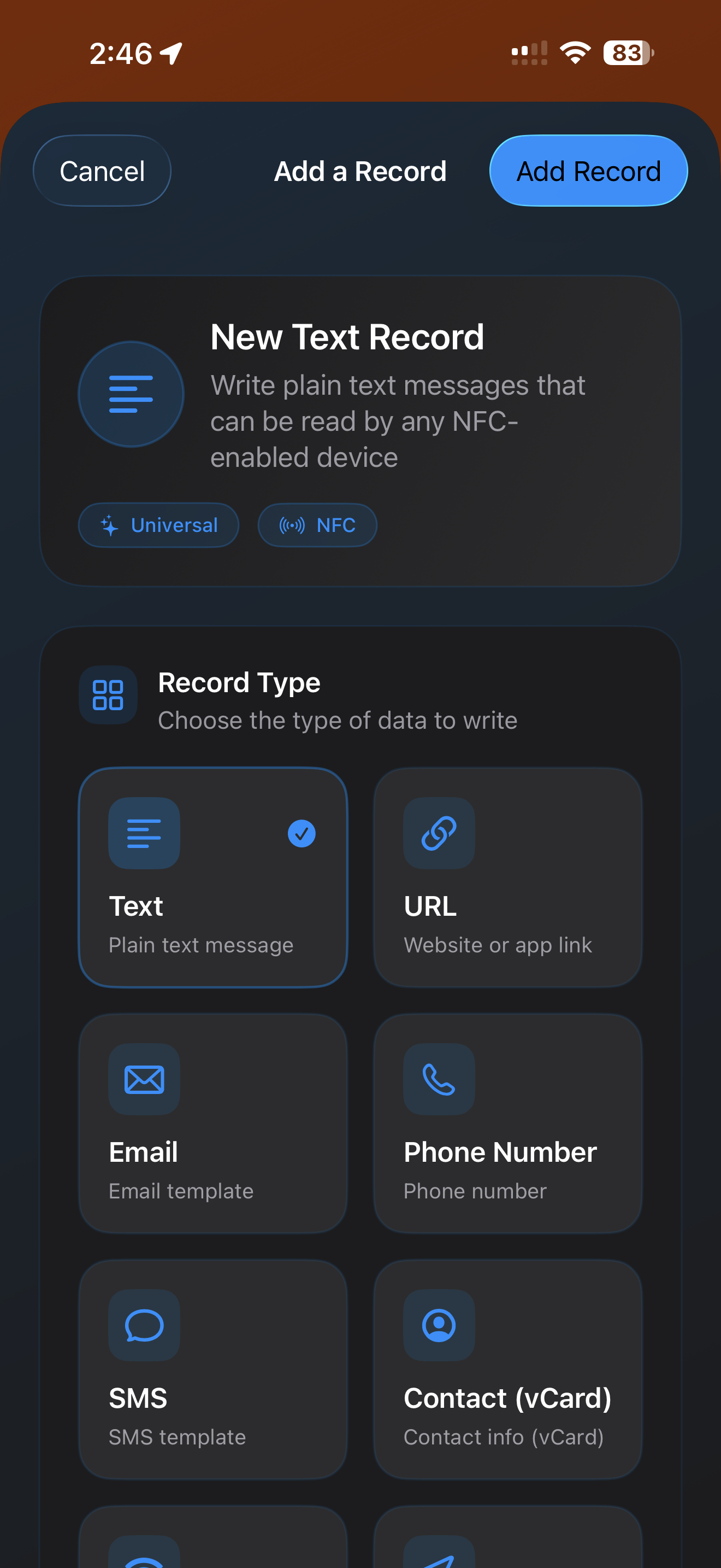 Tools / nfc write: nfc write record details