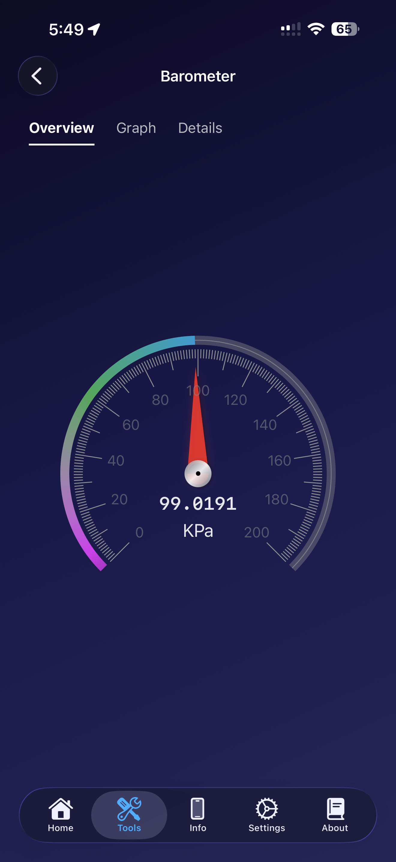Tools / barometer: barometer screen