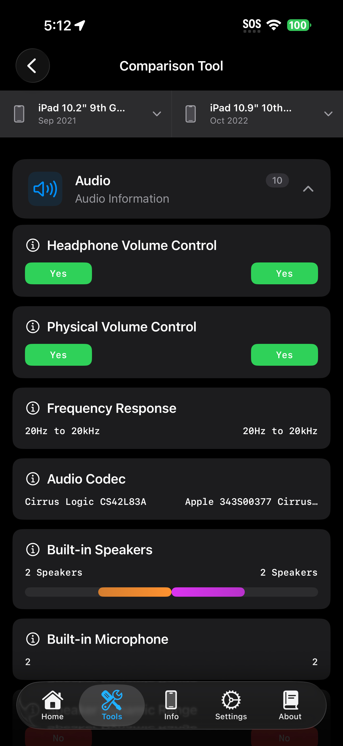 Tools / comparison: comparison tool after both devices selected