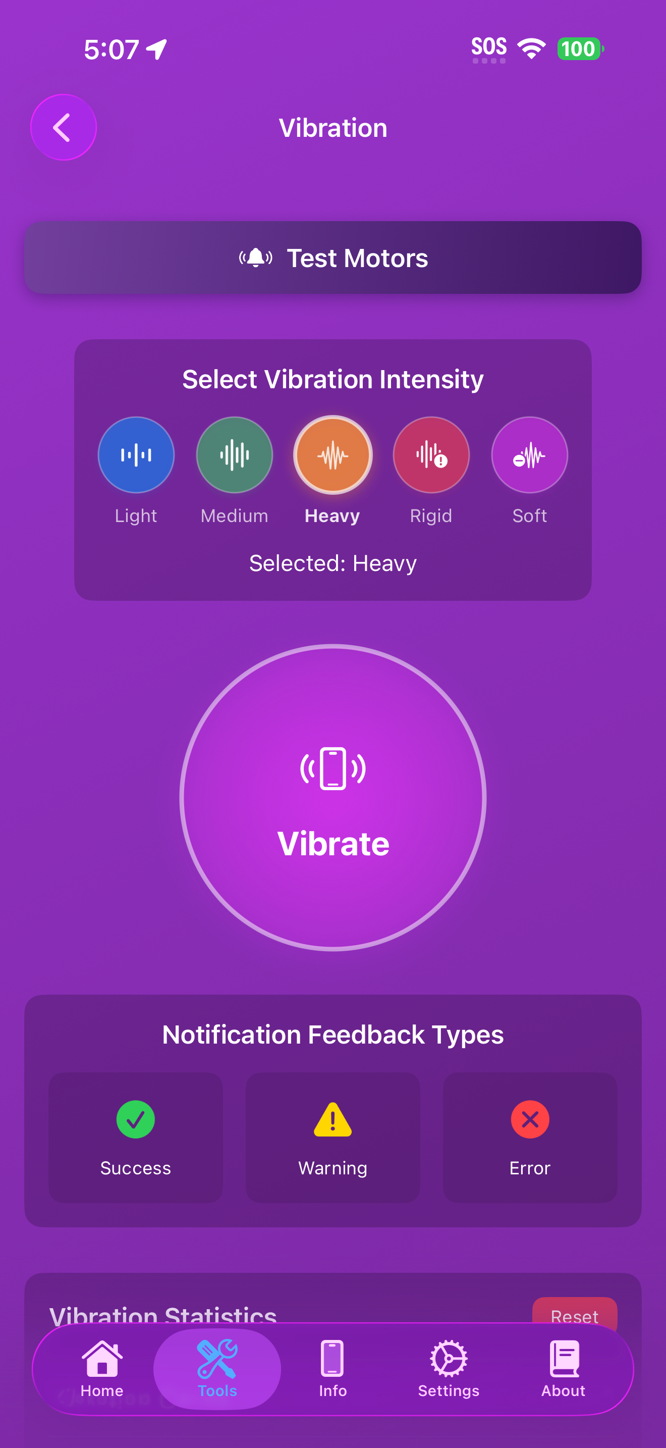 Tools / vibration: vibration intensity heavy