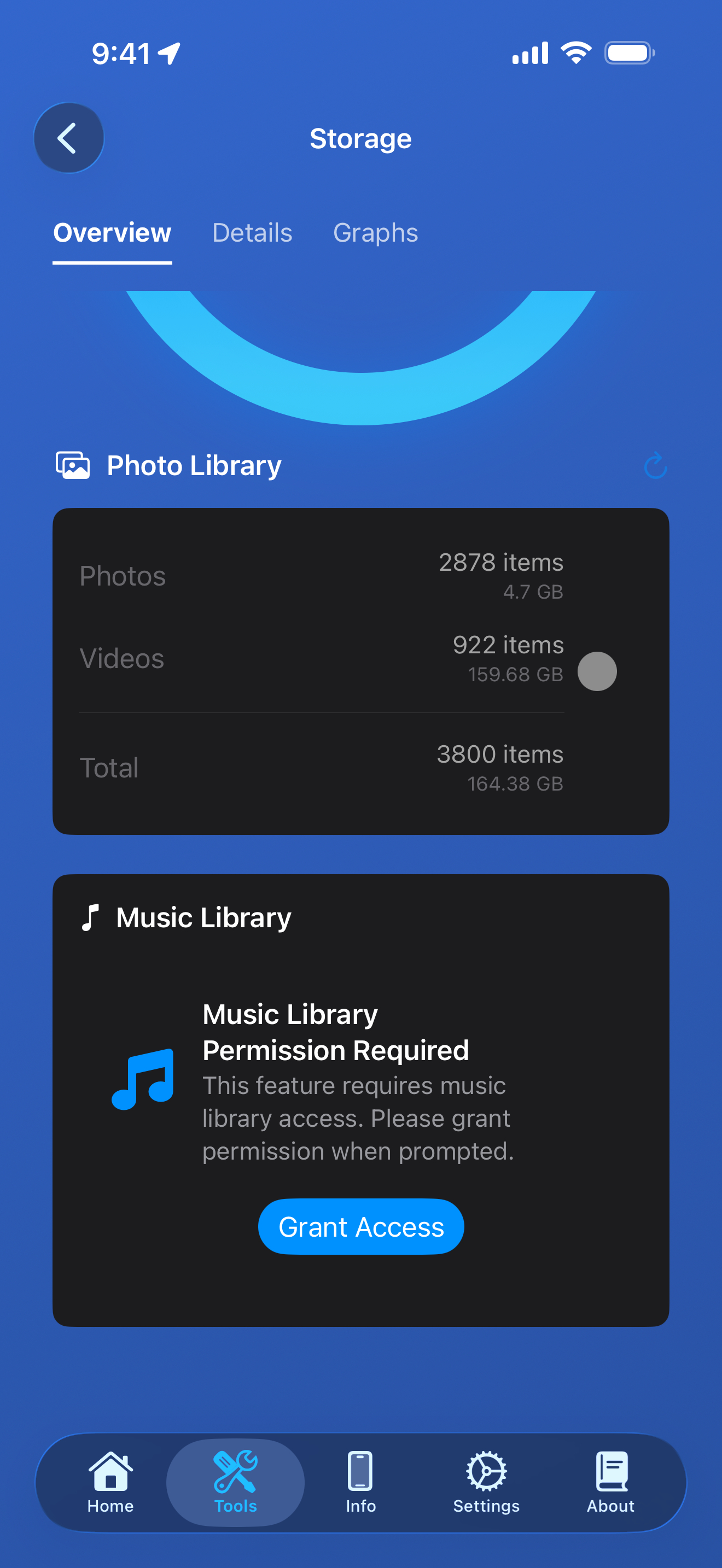 Tools / storage: storage overview scrolled