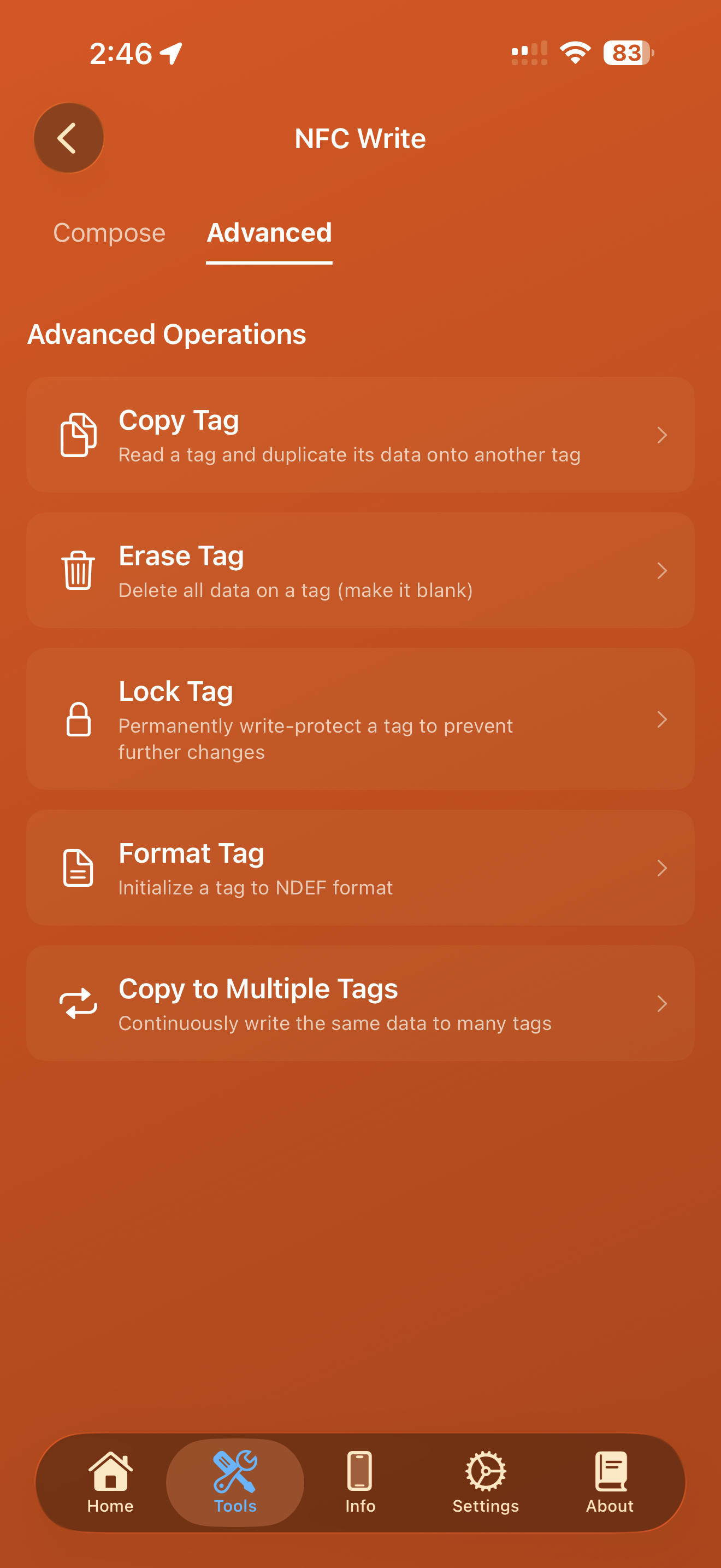 Lägg till post-ark som visar tillgängliga posttyper som Text, URL, E-post, Telefonnummer, SMS och Kontakt