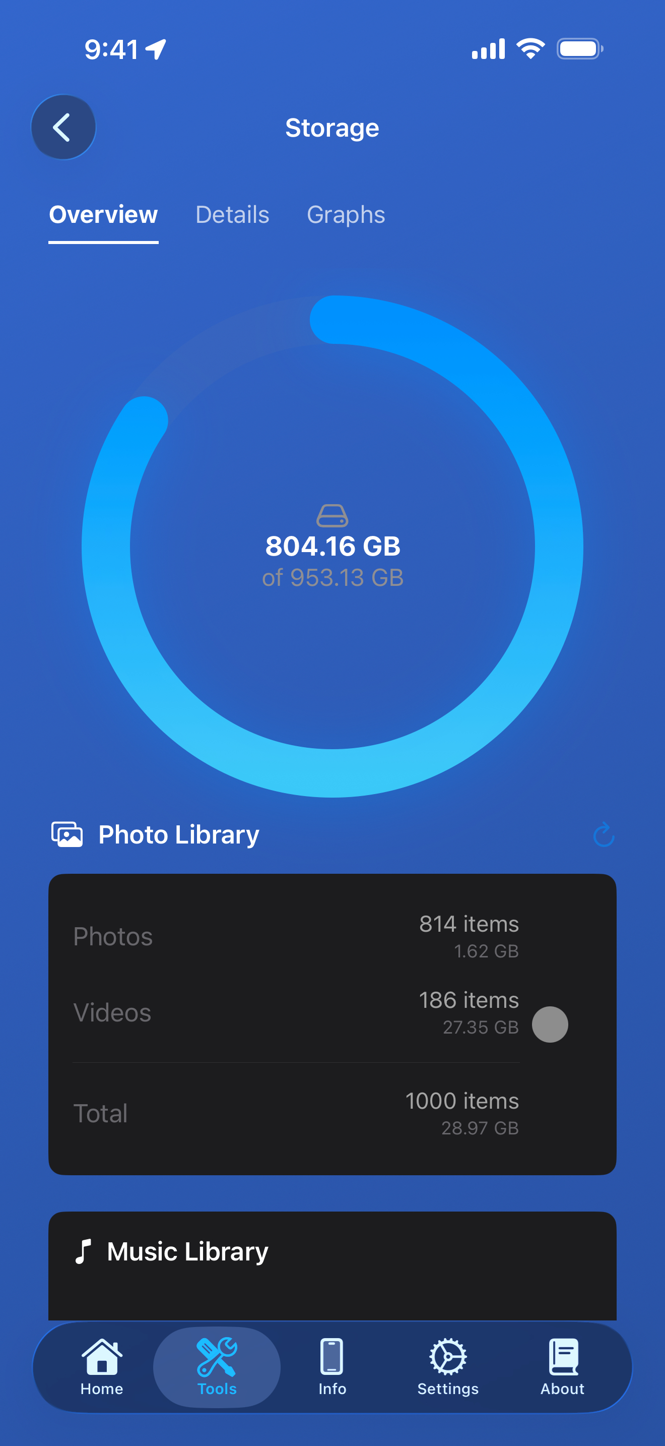 Tools / storage: storage screen