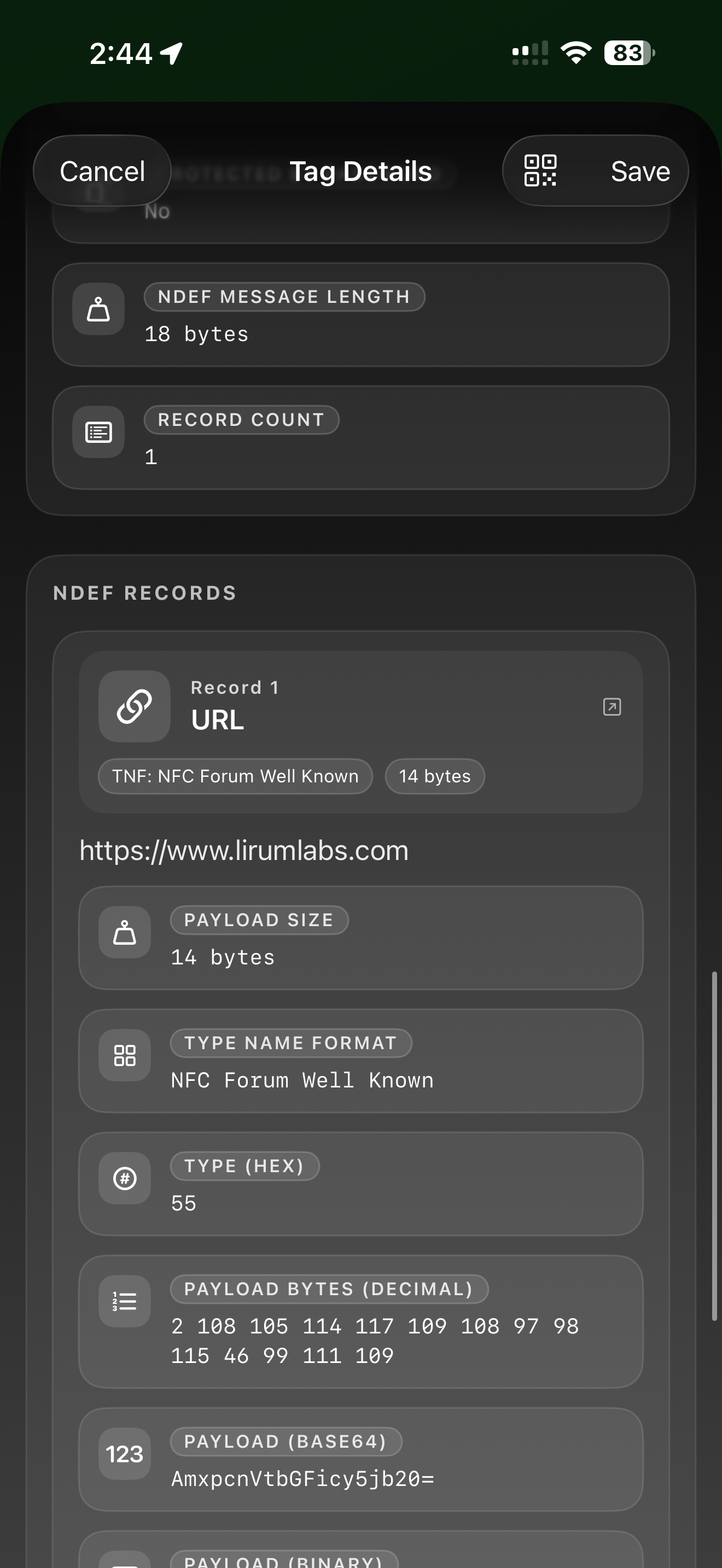 Tools / nfc read: nfc read record details